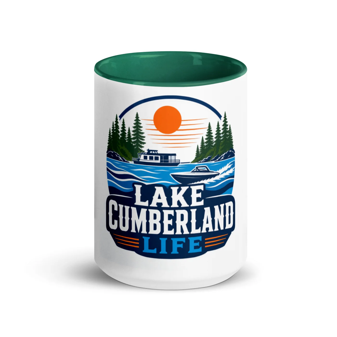 Color Inside Boat Mug, Lake Cumberland Life, Bold Emblem