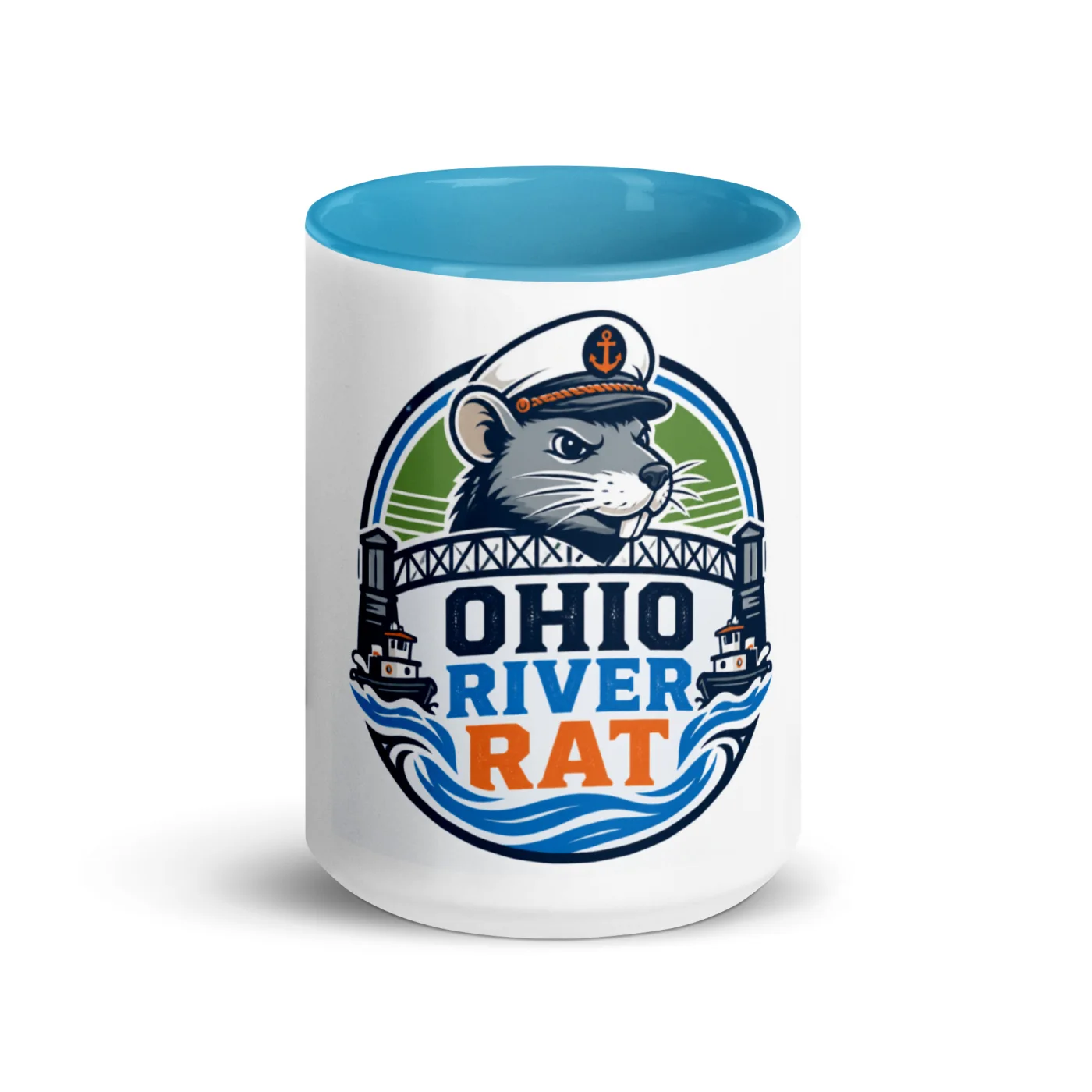 Color Inside Boat Mug, Ohio River Rat, Bold Emblem