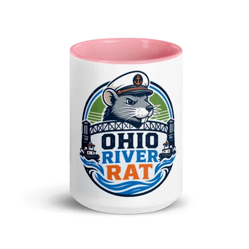 Color Inside Boat Mug, Ohio River Rat, Bold Emblem - 15 oz - Pink