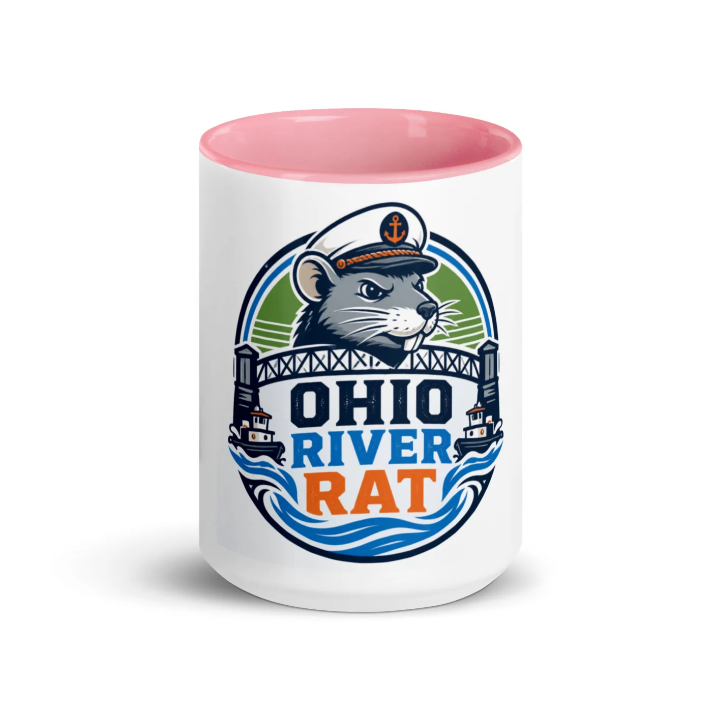 Color Inside Boat Mug, Ohio River Rat, Bold Emblem