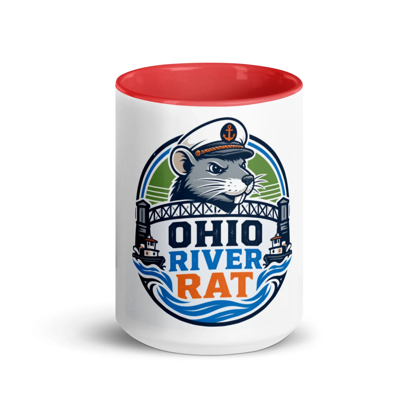 Color Inside Boat Mug, Ohio River Rat, Bold Emblem