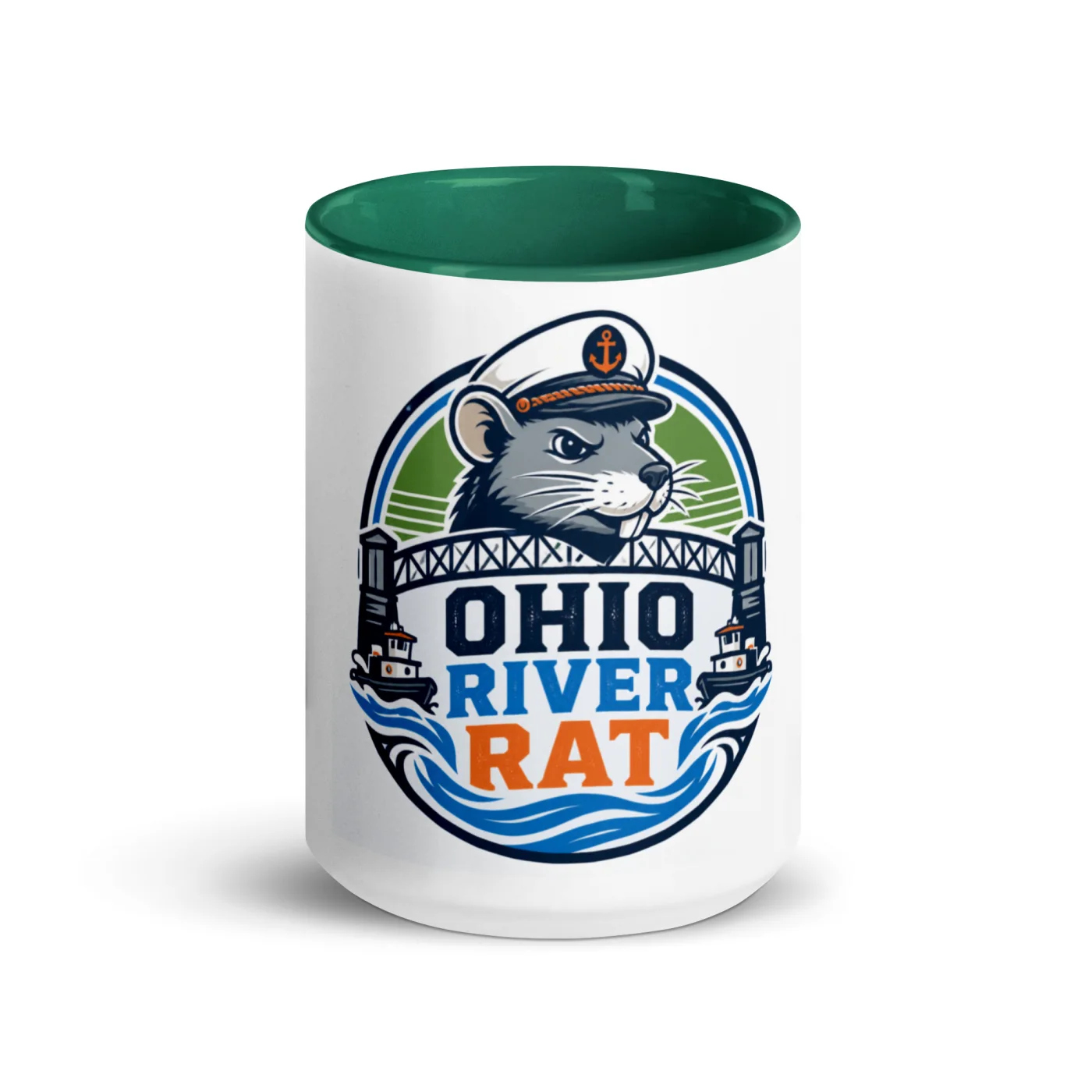 Color Inside Boat Mug, Ohio River Rat, Bold Emblem
