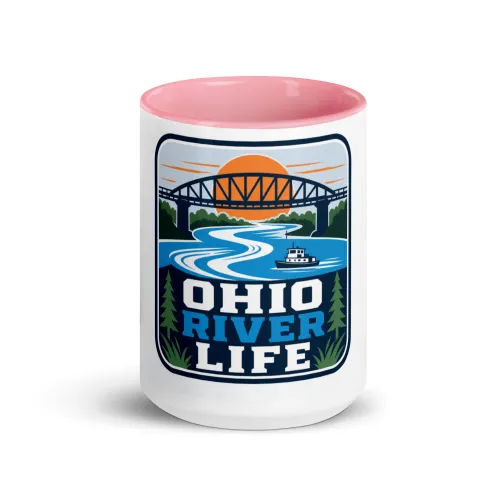 Color Inside Boat Mug, Ohio River Life, Bold Emblem - 15 oz - Pink