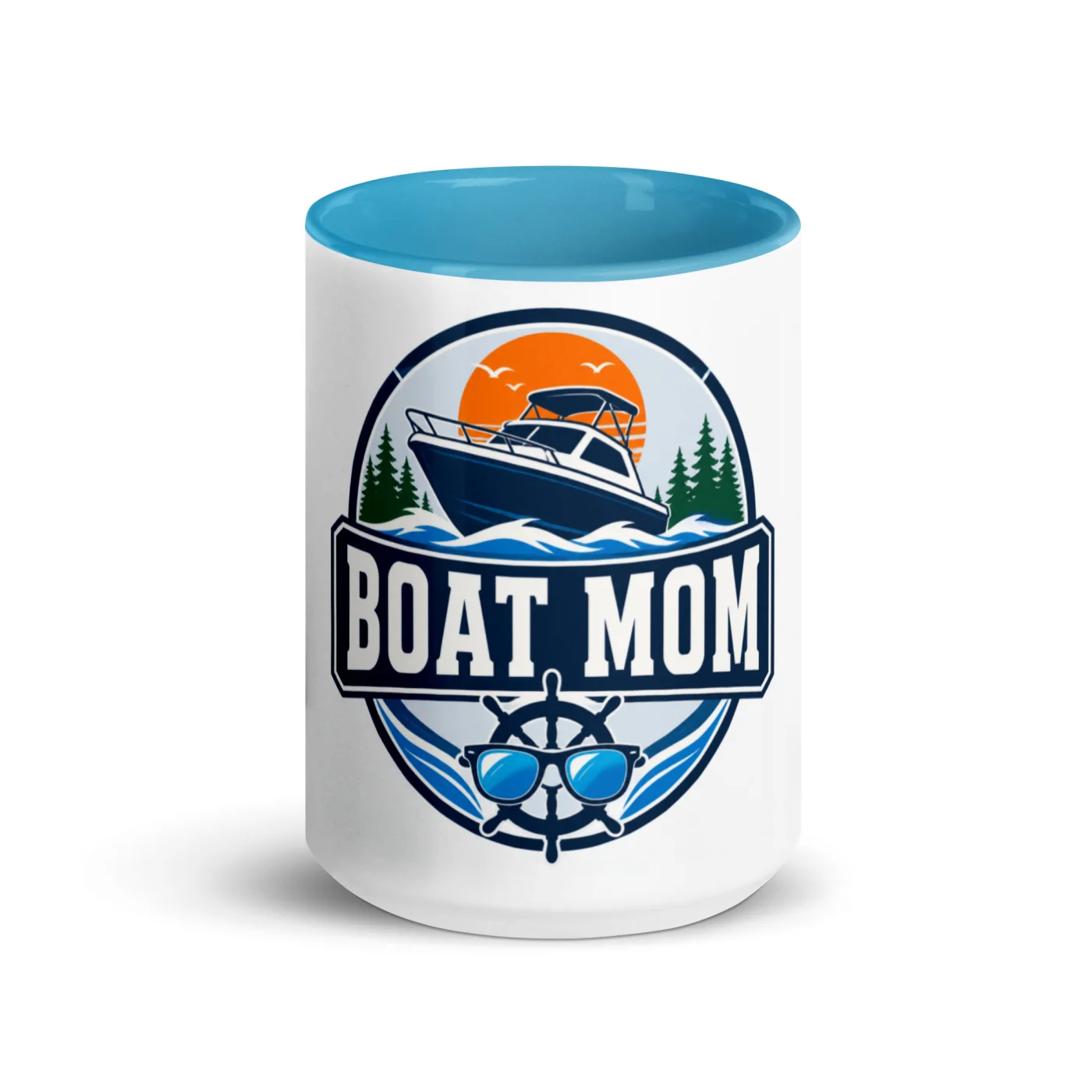Color Inside Boat Mug, Boat Mom, Bold Emblem