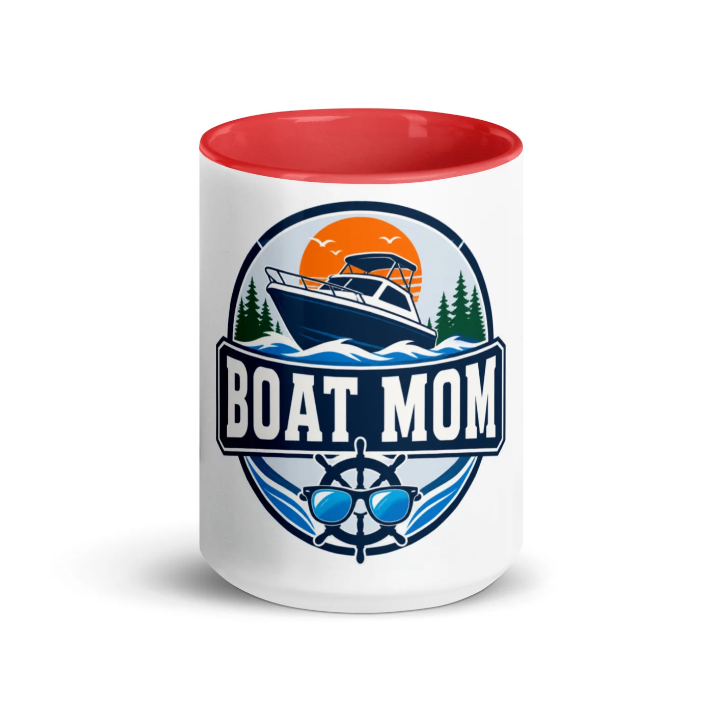 Color Inside Boat Mug, Boat Mom, Bold Emblem