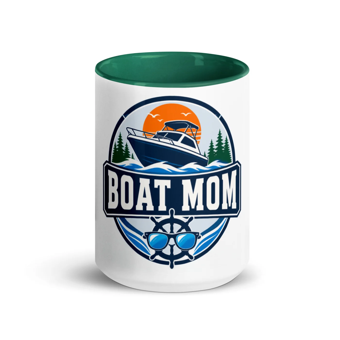 Color Inside Boat Mug, Boat Mom, Bold Emblem
