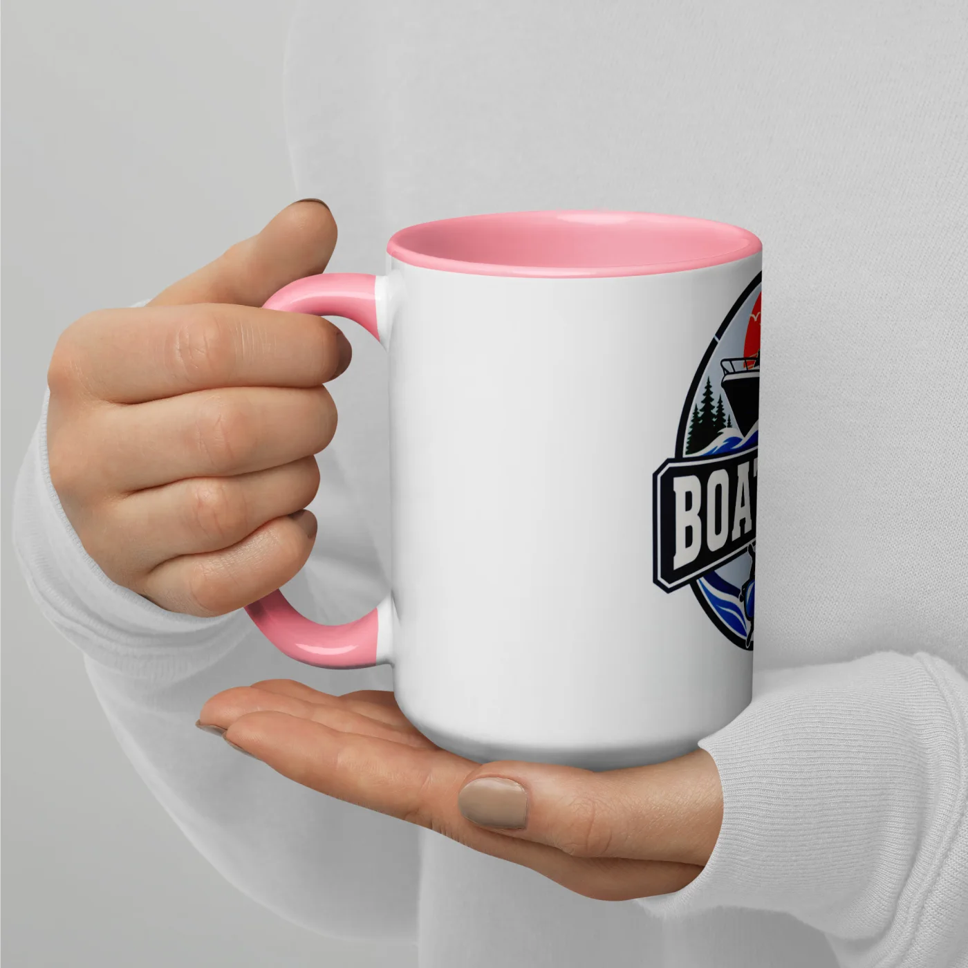 Color Inside Boat Mug, Boat Mom, Bold Emblem