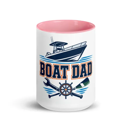 Color Inside Boat Mug, Boat Dad, Bold Emblem - 15 oz - Pink