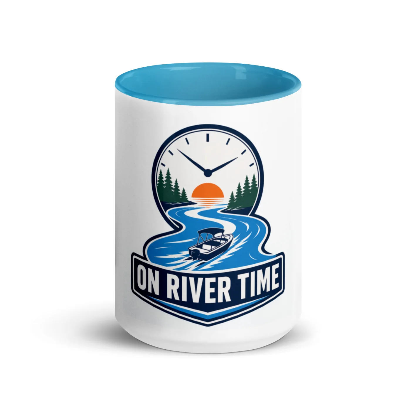 Color Inside Boat Mug, On River Time, Bold Emblem