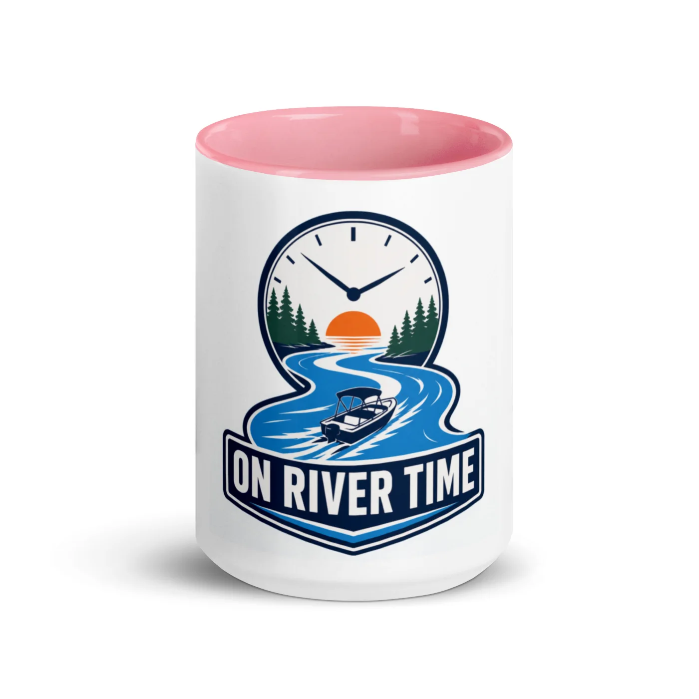 Color Inside Boat Mug, On River Time, Bold Emblem