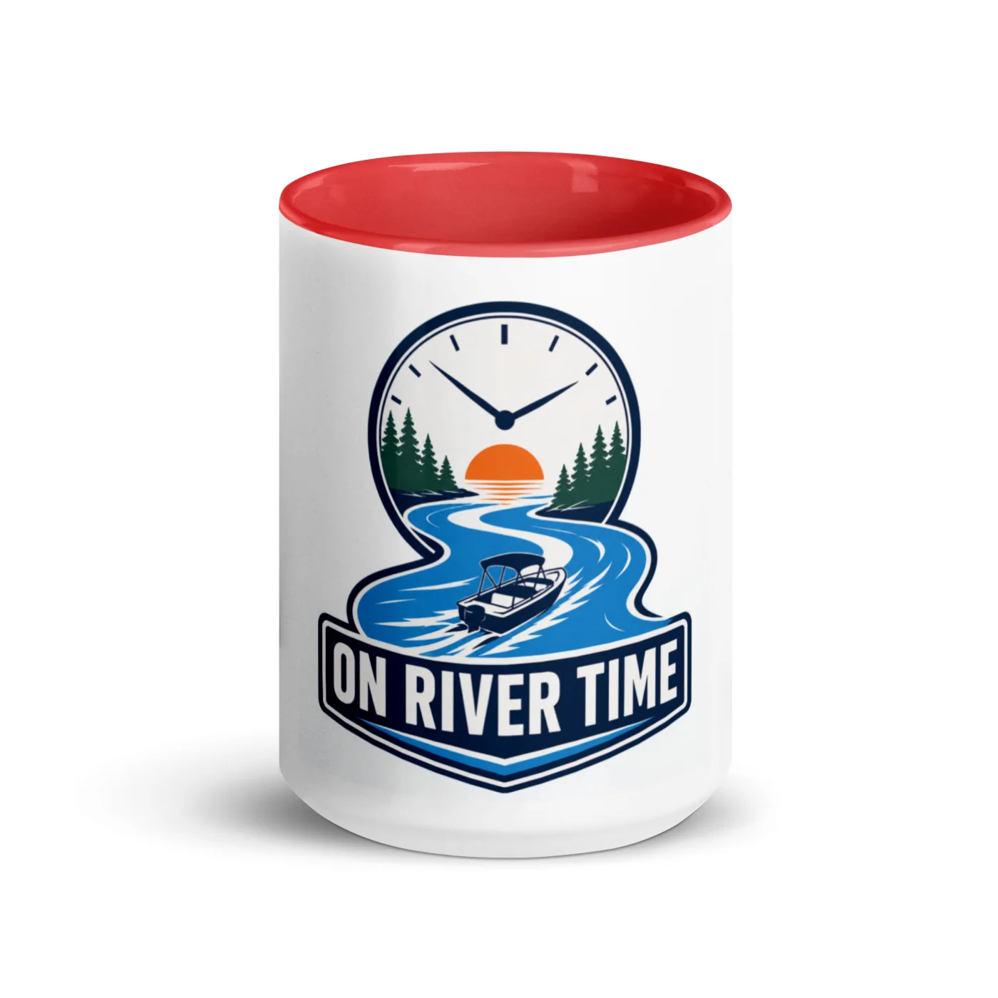 Color Inside Boat Mug, On River Time, Bold Emblem