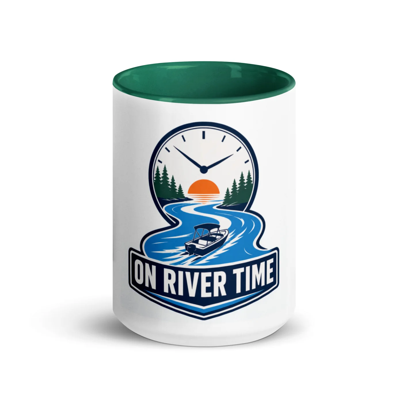 Color Inside Boat Mug, On River Time, Bold Emblem