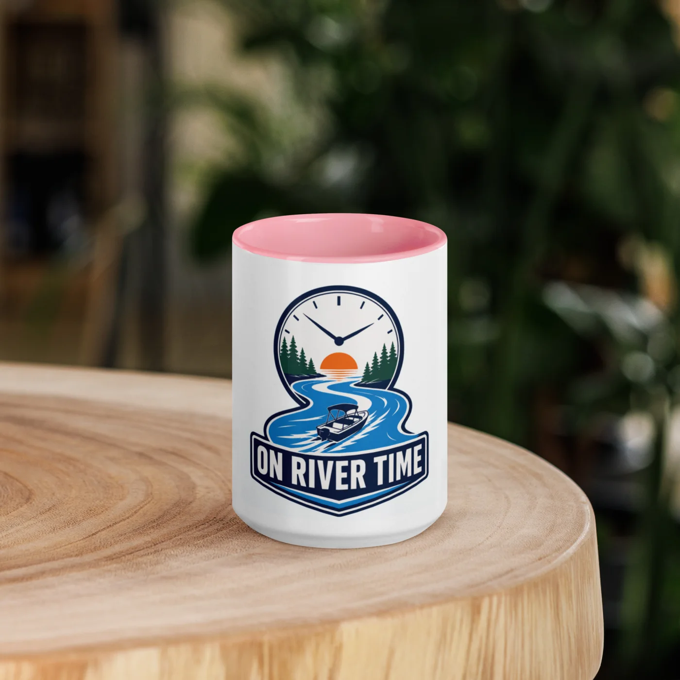 Color Inside Boat Mug, On River Time, Bold Emblem