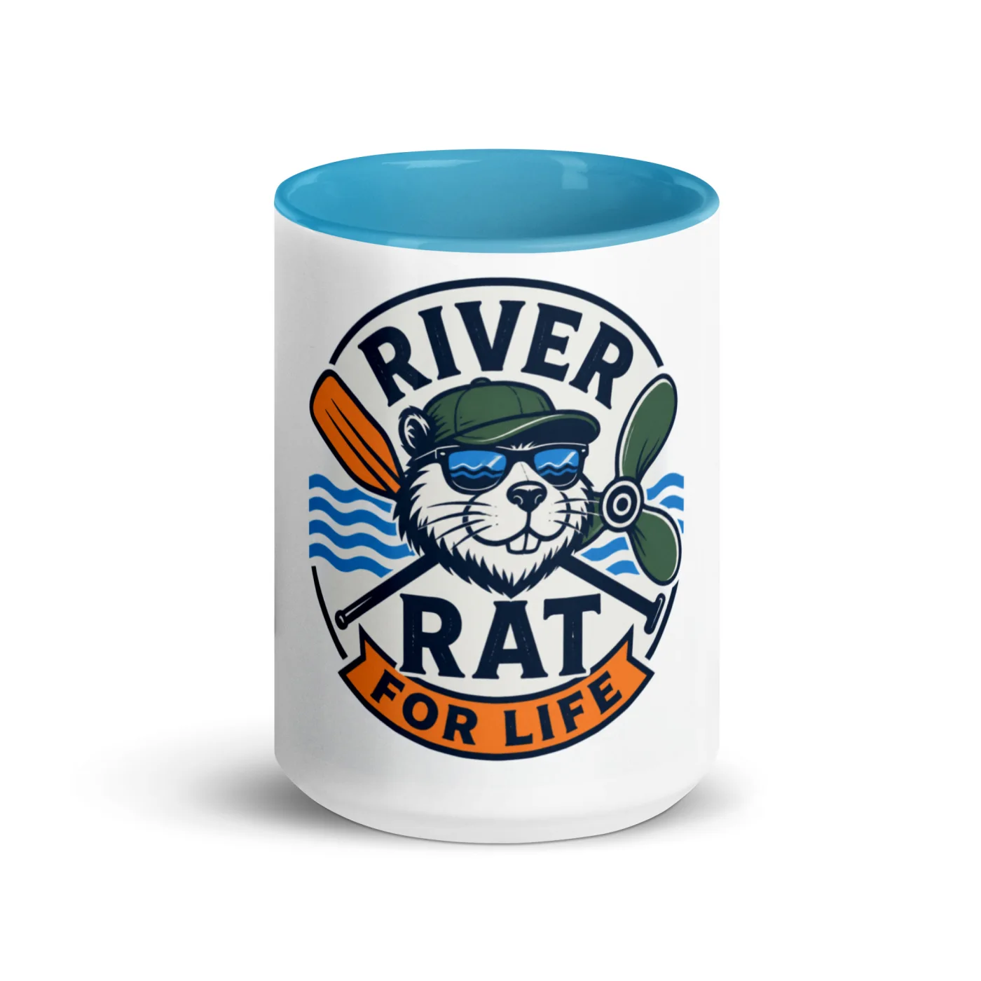 Color Inside Boat Mug, River Rat for Life, Bold Emblem
