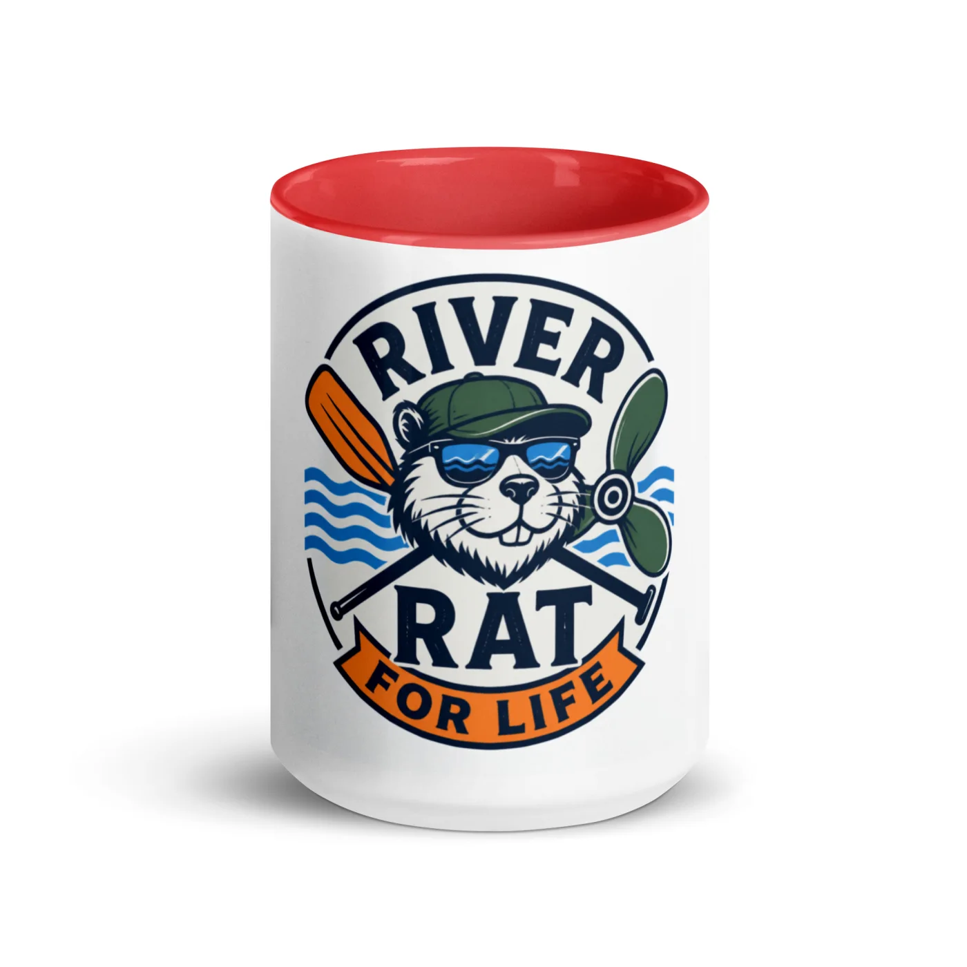 Color Inside Boat Mug, River Rat for Life, Bold Emblem