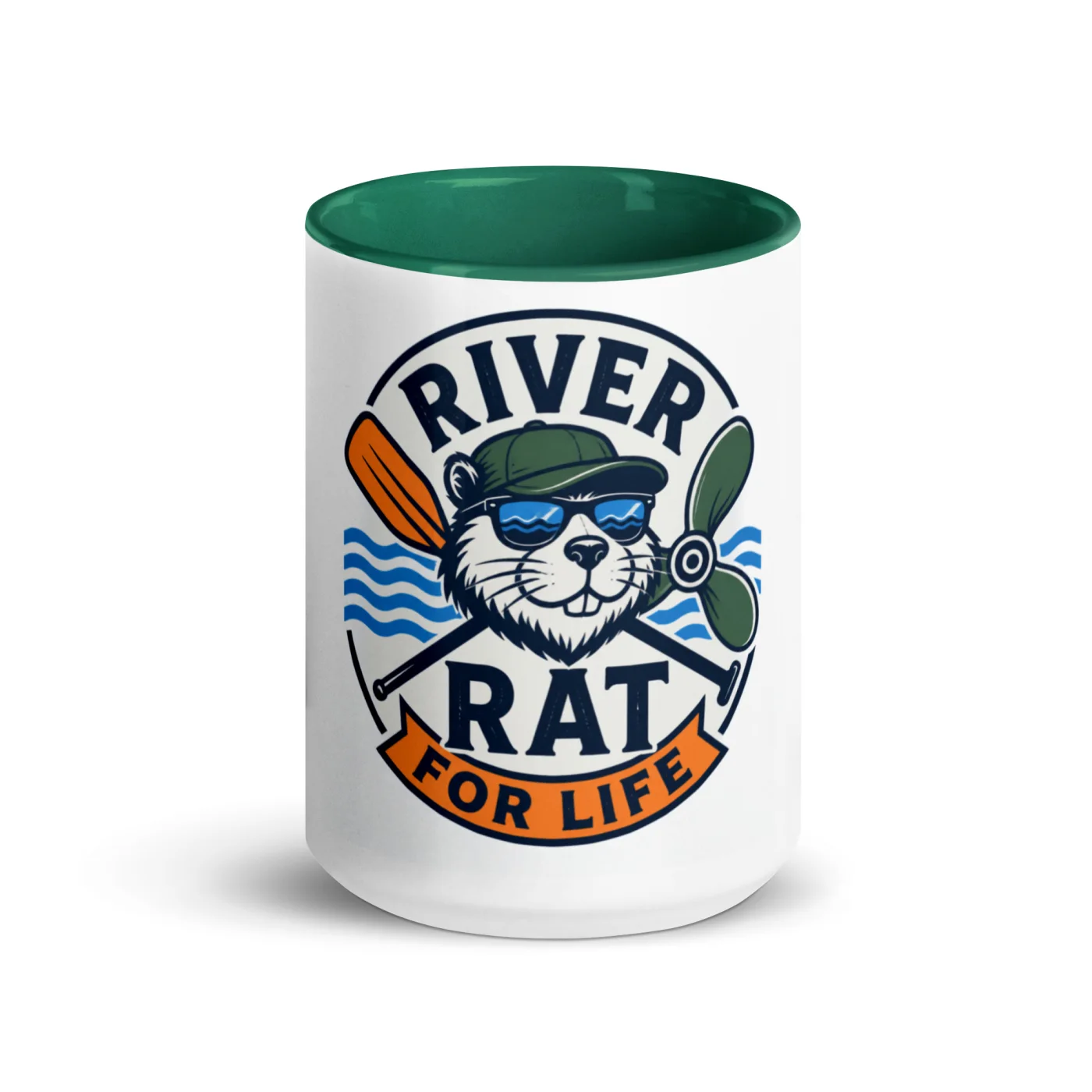 Color Inside Boat Mug, River Rat for Life, Bold Emblem