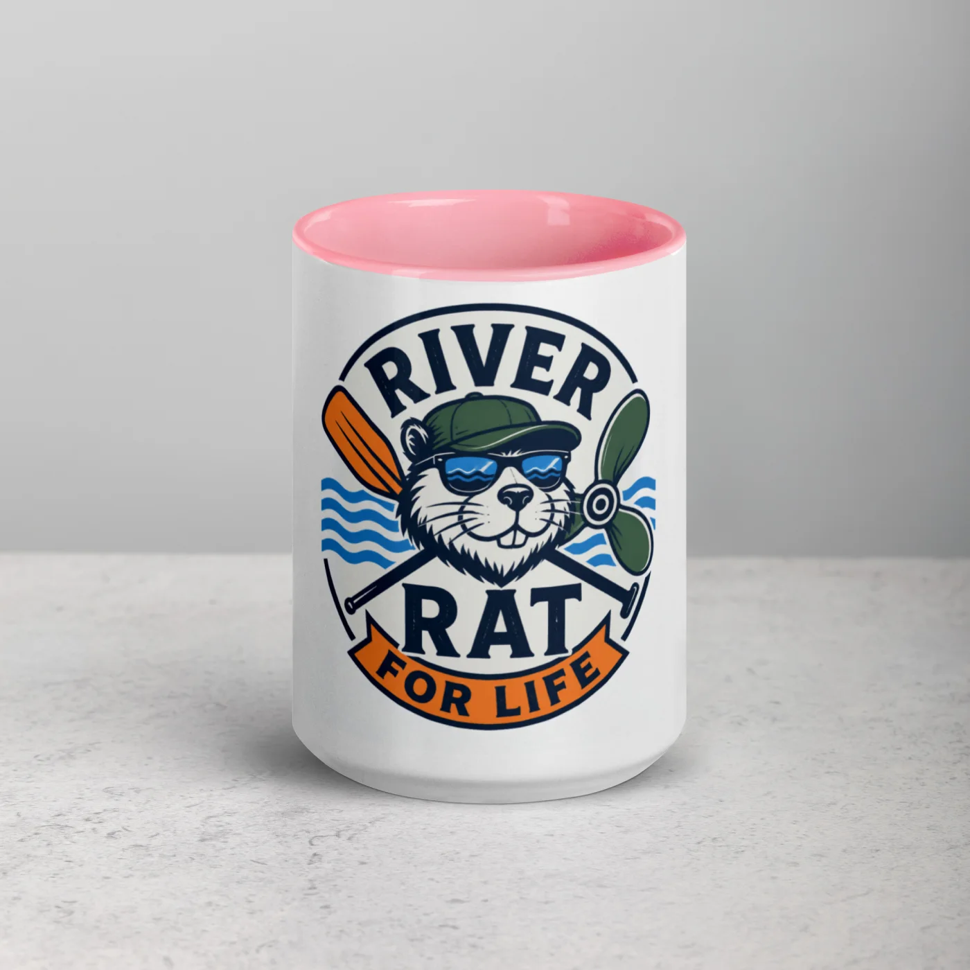 Color Inside Boat Mug, River Rat for Life, Bold Emblem