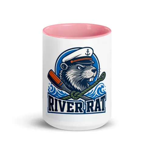 Color Inside Boat Mug, River Rat, Bold Emblem - 15 oz - Pink