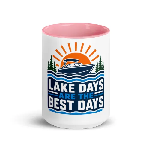 Color Inside Boat Mug, Lake Days Are the Best Days, Bold Emblem - 15 oz - Pink