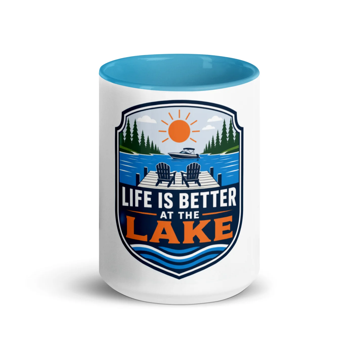 Color Inside Boat Mug, Life Is Better at the Lake, Bold Emblem