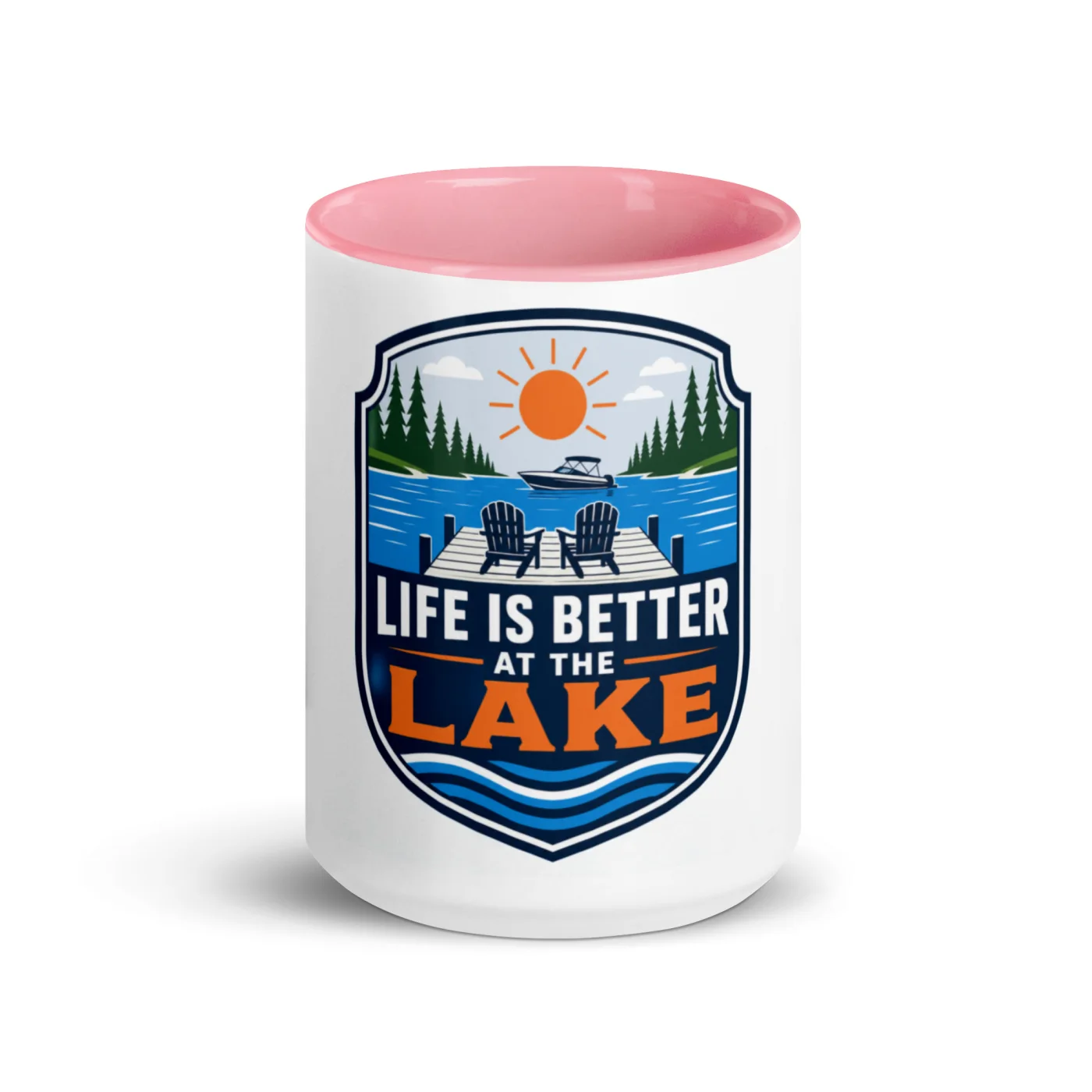 Color Inside Boat Mug, Life Is Better at the Lake, Bold Emblem