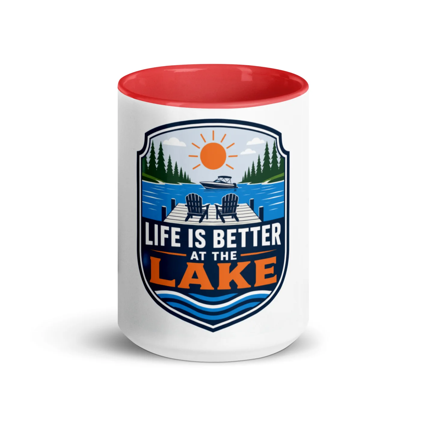 Color Inside Boat Mug, Life Is Better at the Lake, Bold Emblem