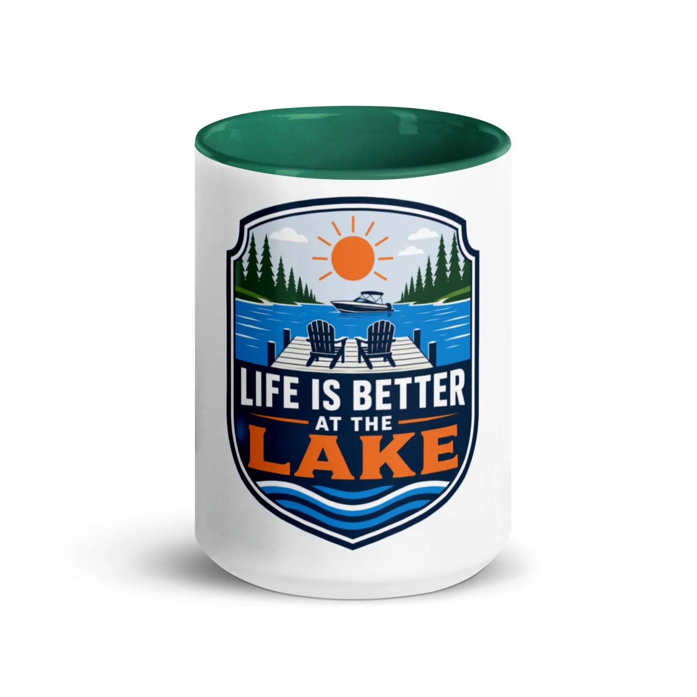 Color Inside Boat Mug, Life Is Better at the Lake, Bold Emblem