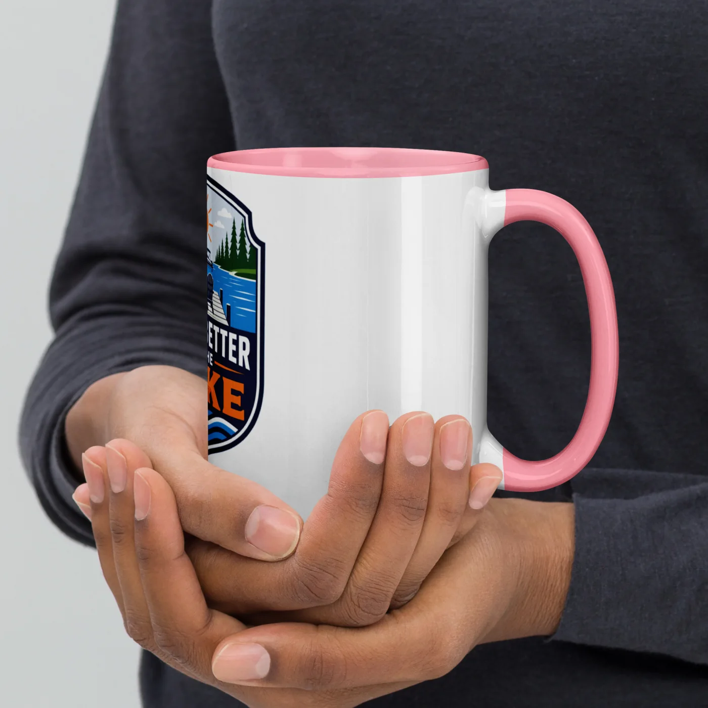 Color Inside Boat Mug, Life Is Better at the Lake, Bold Emblem