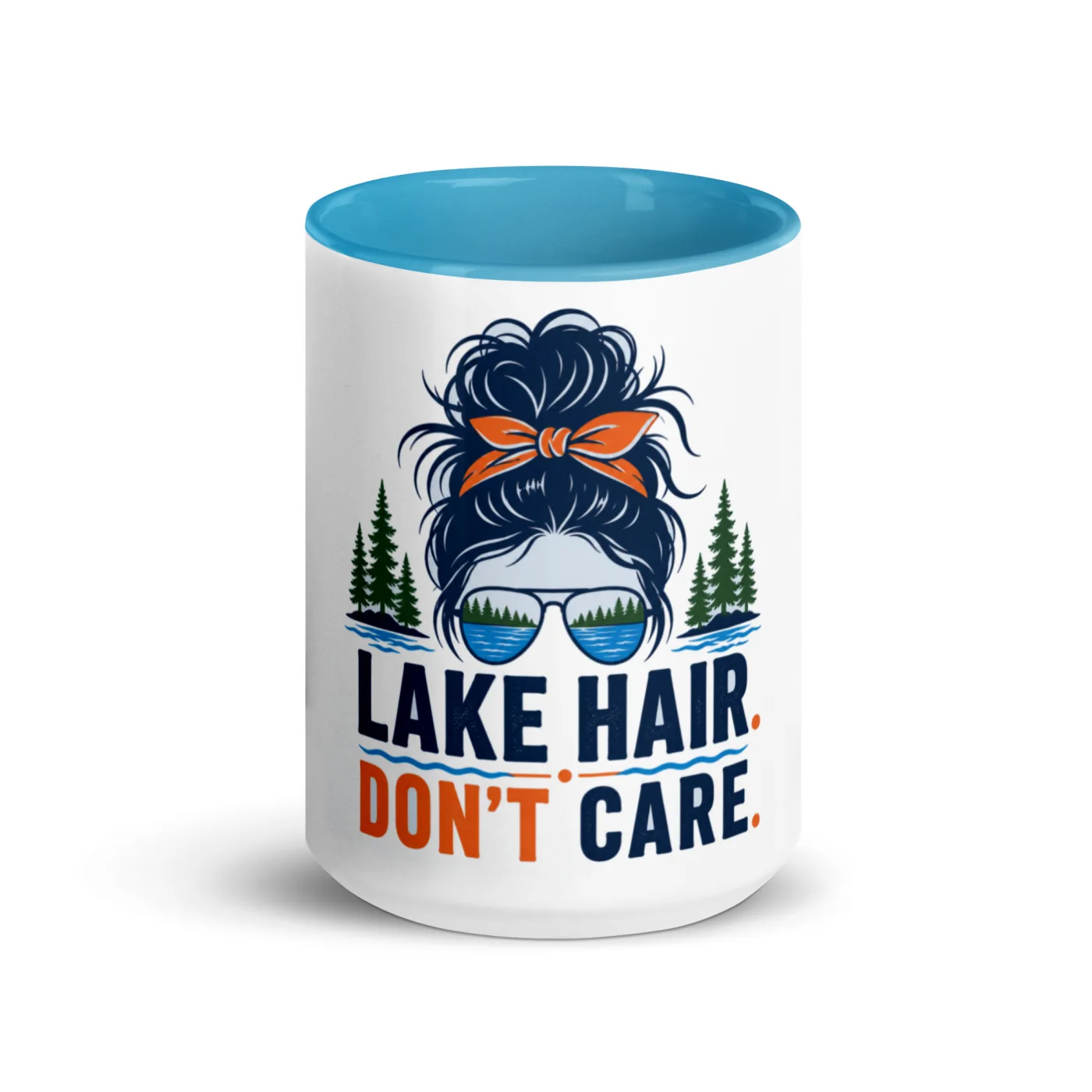 Color Inside Boat Mug, Lake Hair. Don't Care., Bold Emblem