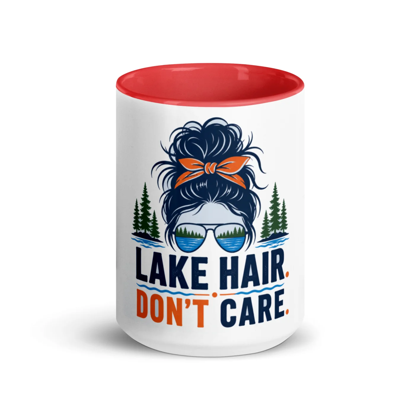Color Inside Boat Mug, Lake Hair. Don't Care., Bold Emblem