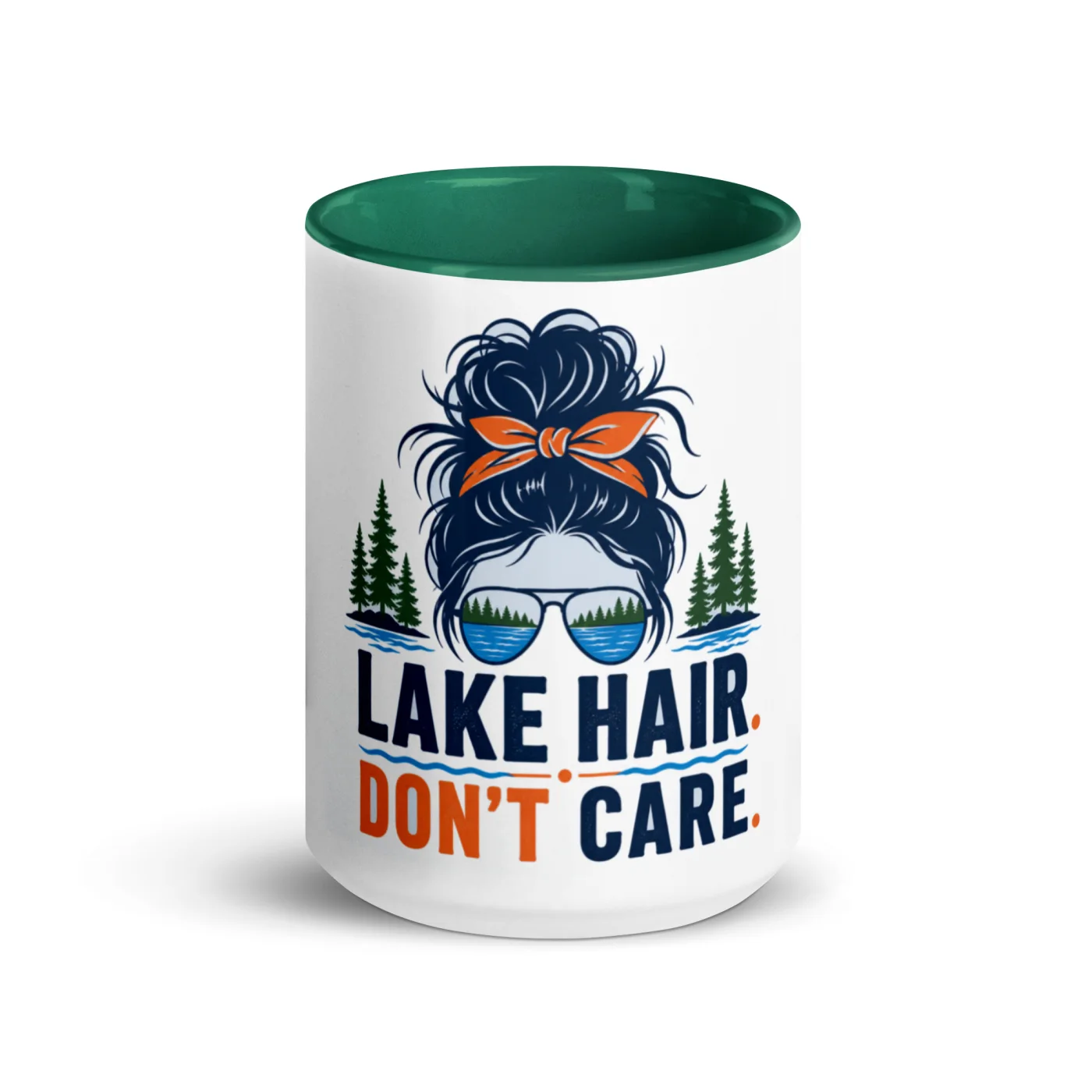 Color Inside Boat Mug, Lake Hair. Don't Care., Bold Emblem