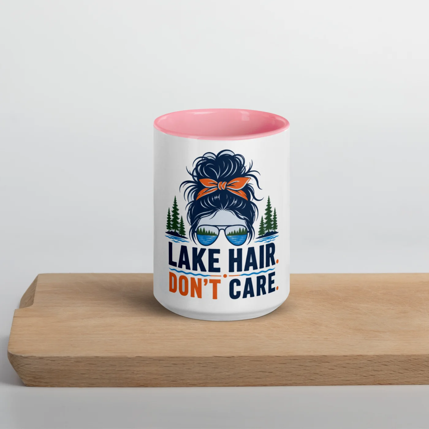 Color Inside Boat Mug, Lake Hair. Don't Care., Bold Emblem