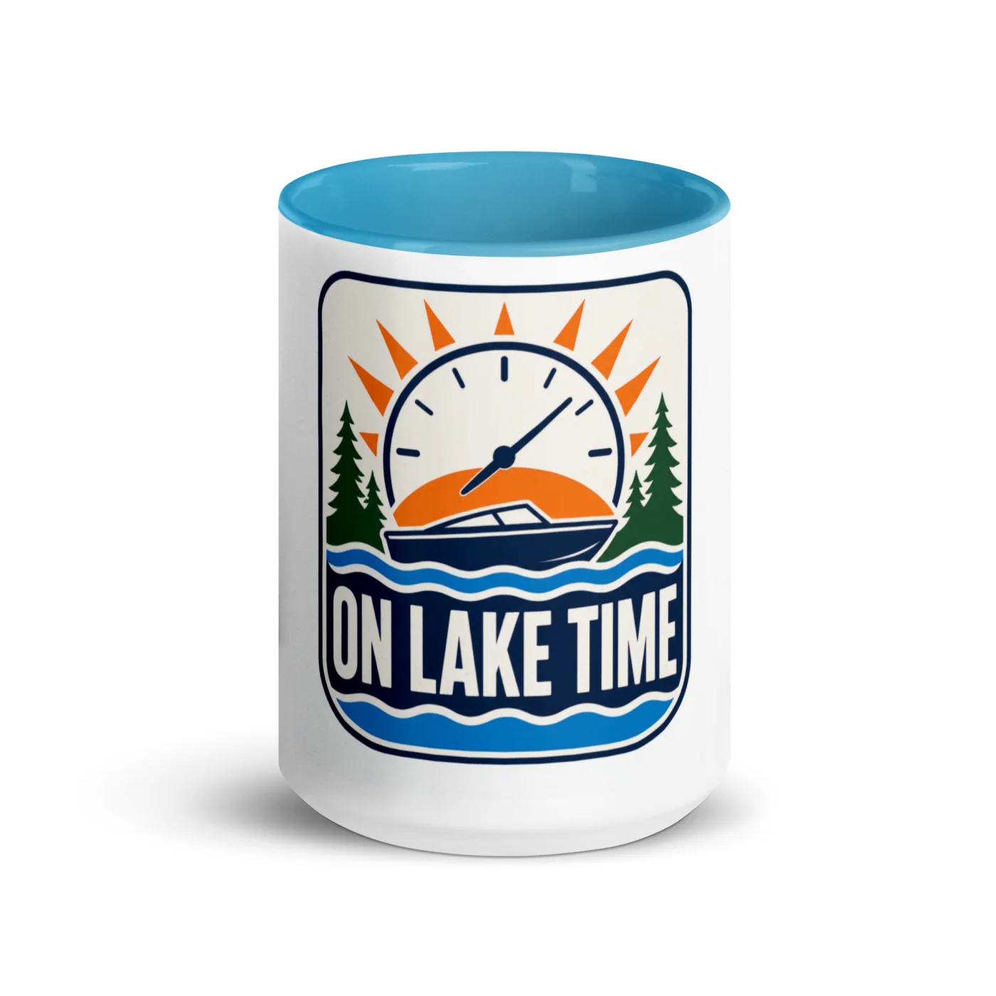Color Inside Boat Mug, On Lake Time, Bold Emblem
