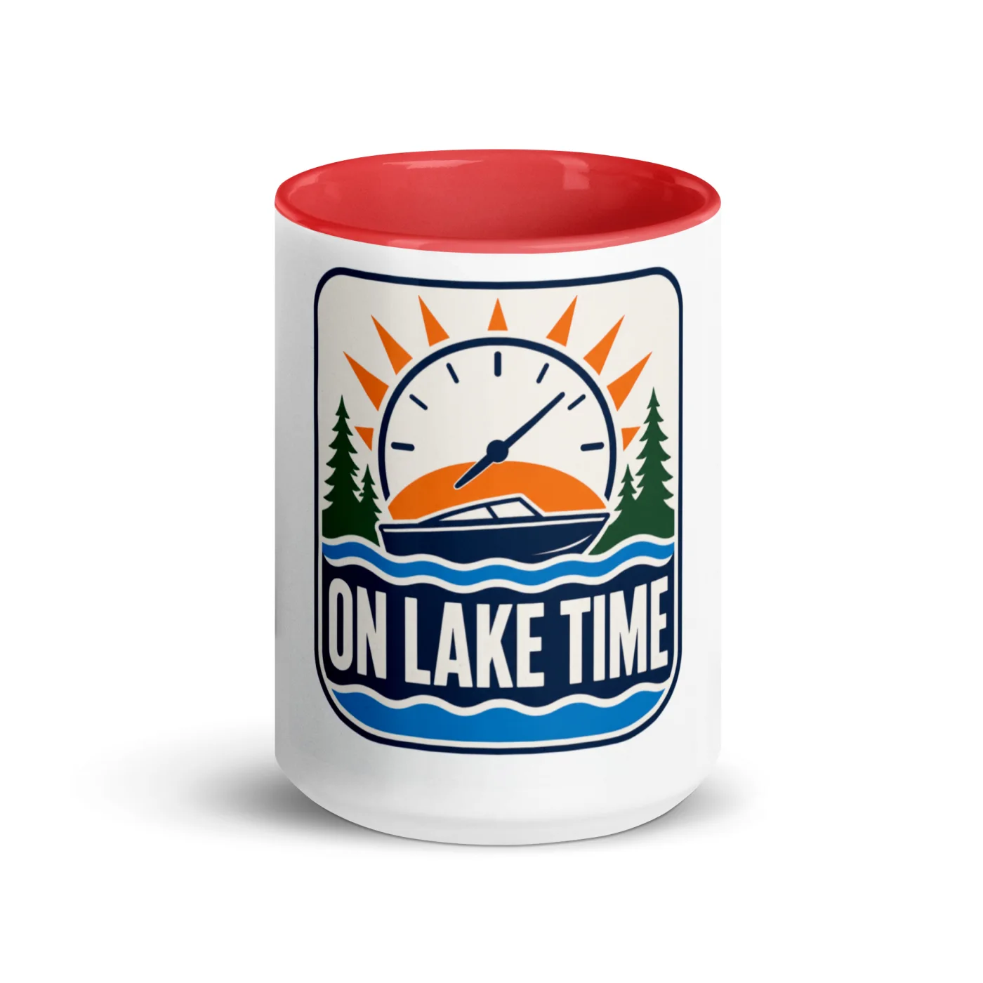 Color Inside Boat Mug, On Lake Time, Bold Emblem