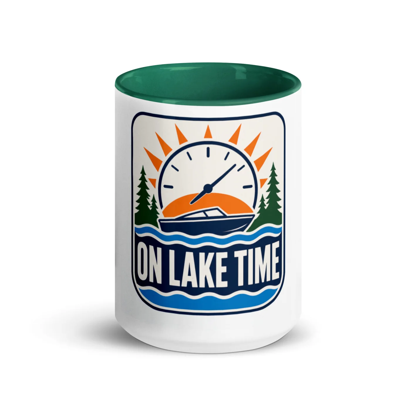 Color Inside Boat Mug, On Lake Time, Bold Emblem