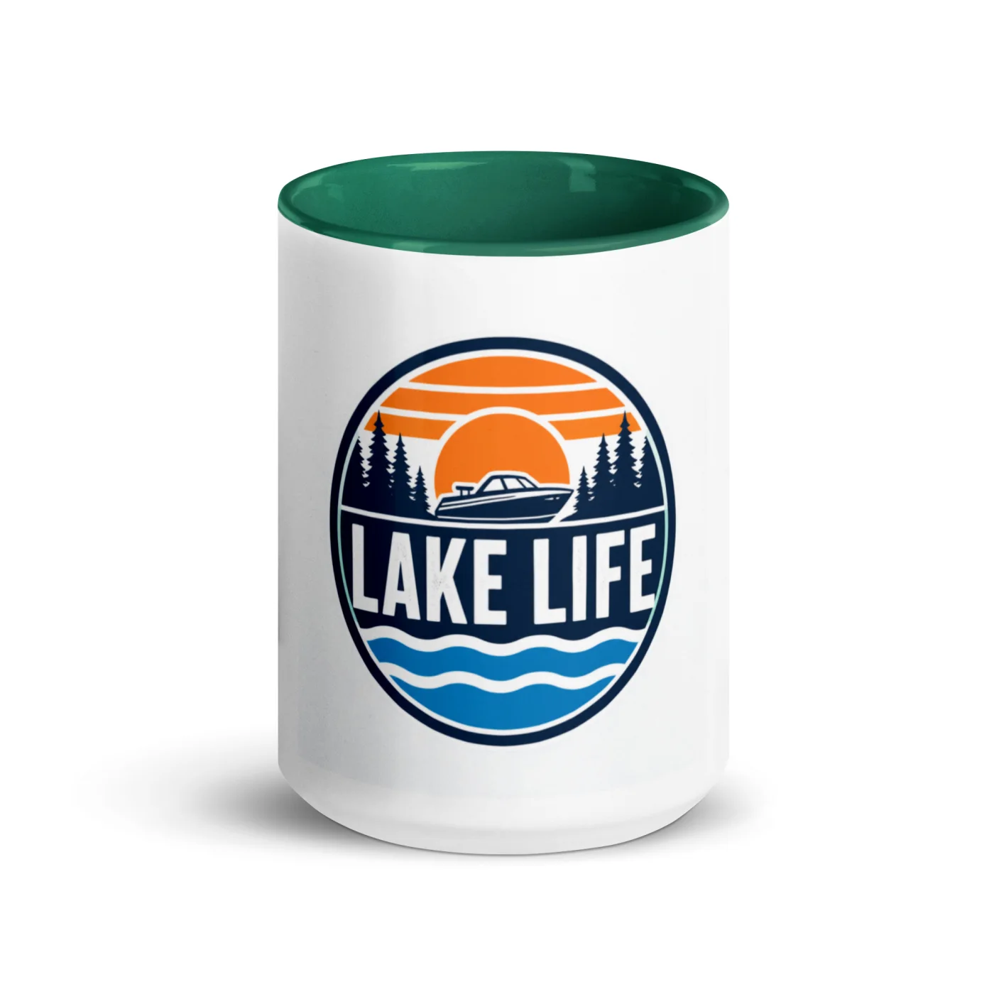 Color Inside Boat Mug, Lake Life, Bold Emblem