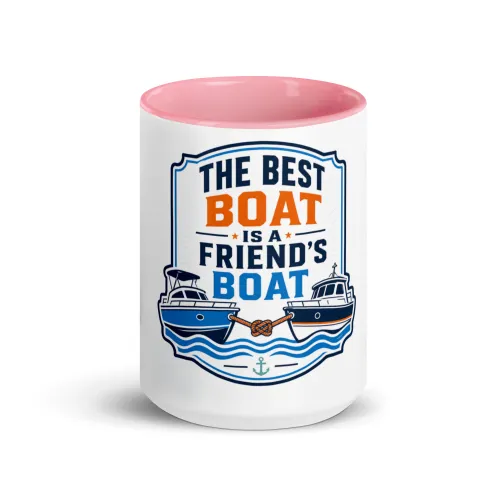 Color Inside Boat Mug, The Best Boat Is a Friend's Boat, Bold Emblem - 15 oz - Pink