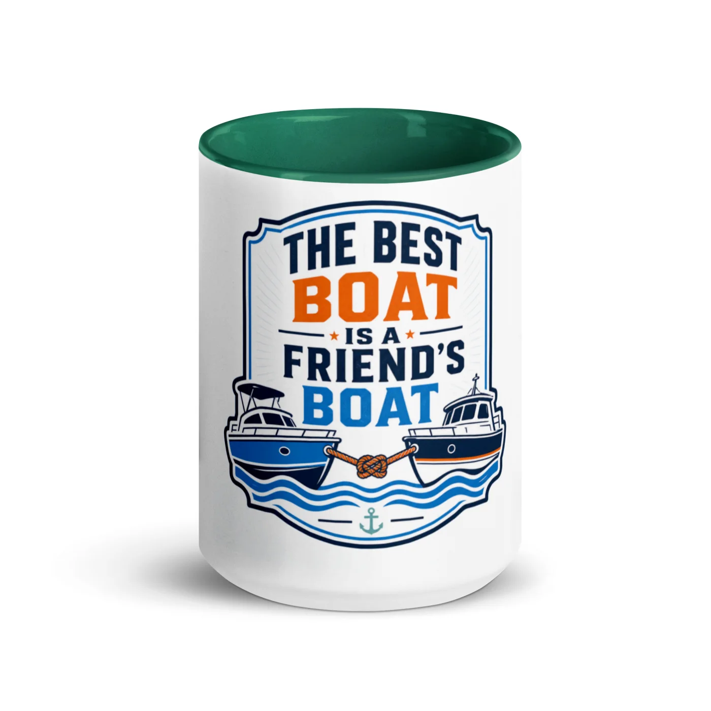 Color Inside Boat Mug, The Best Boat Is a Friend's Boat, Bold Emblem