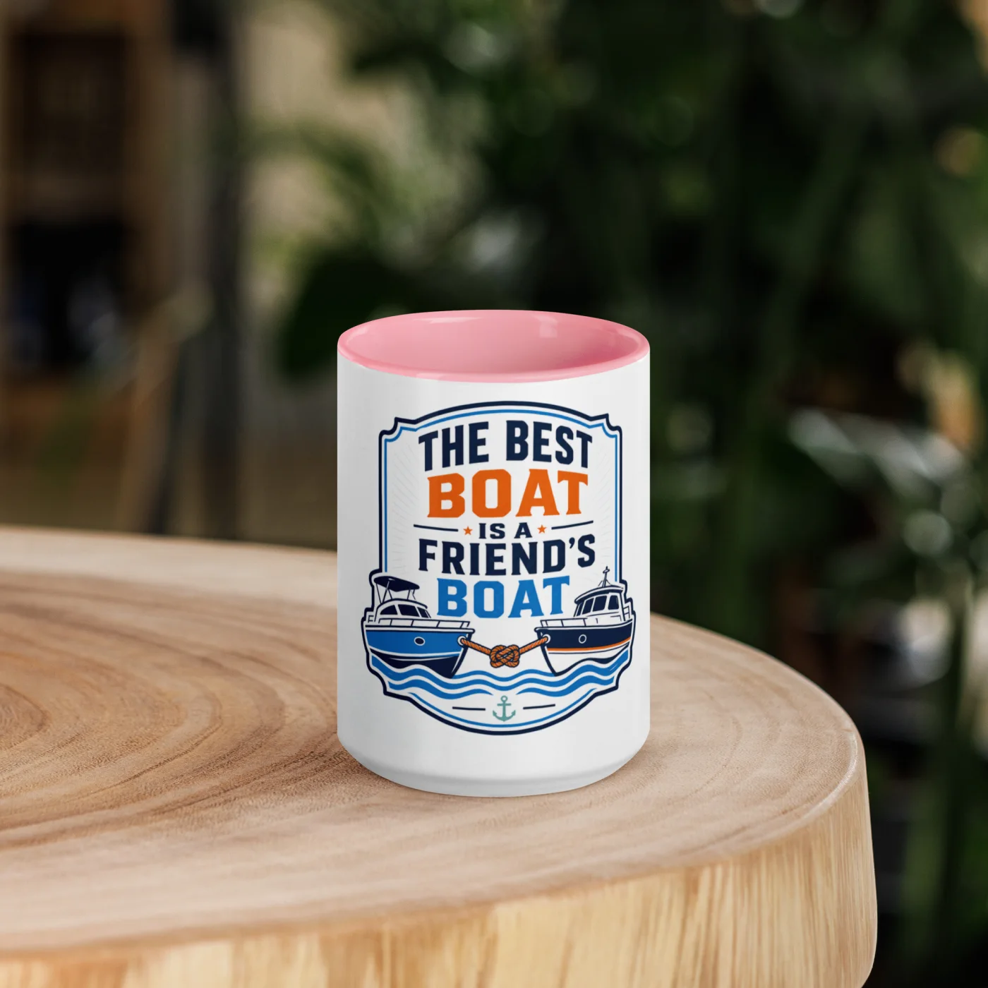 Color Inside Boat Mug, The Best Boat Is a Friend's Boat, Bold Emblem