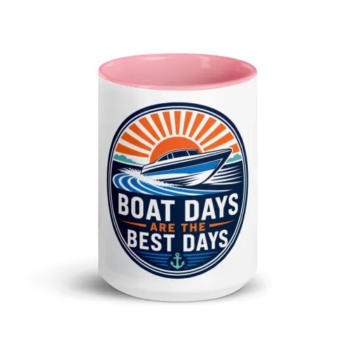 Color Inside Boat Mug, Boat Days Are the Best Days, Bold Emblem - 15 oz - Pink