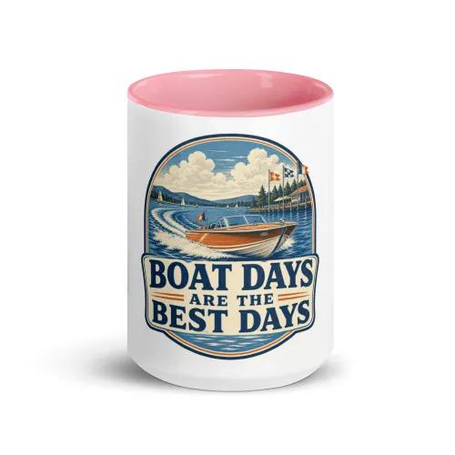 Color Inside Boat Mug, Boat Days Are the Best Days, Vintage Badge - 15 oz - Pink
