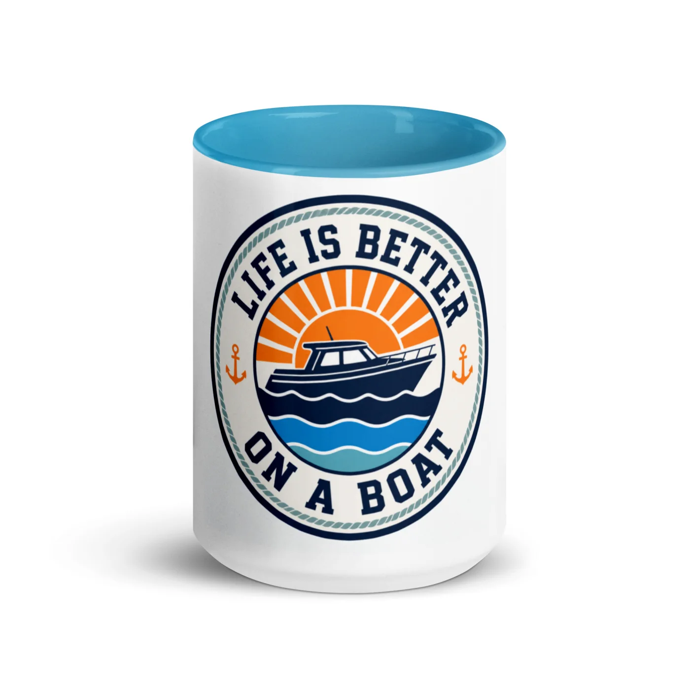 Color Inside Boat Mug, Life Is Better on a Boat, Bold Emblem