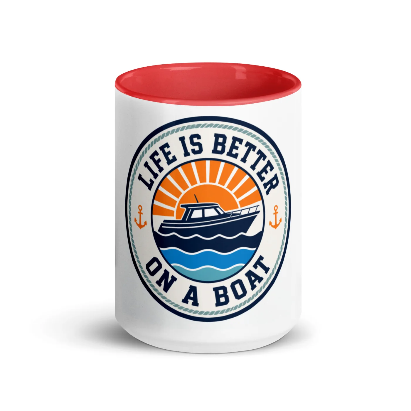 Color Inside Boat Mug, Life Is Better on a Boat, Bold Emblem