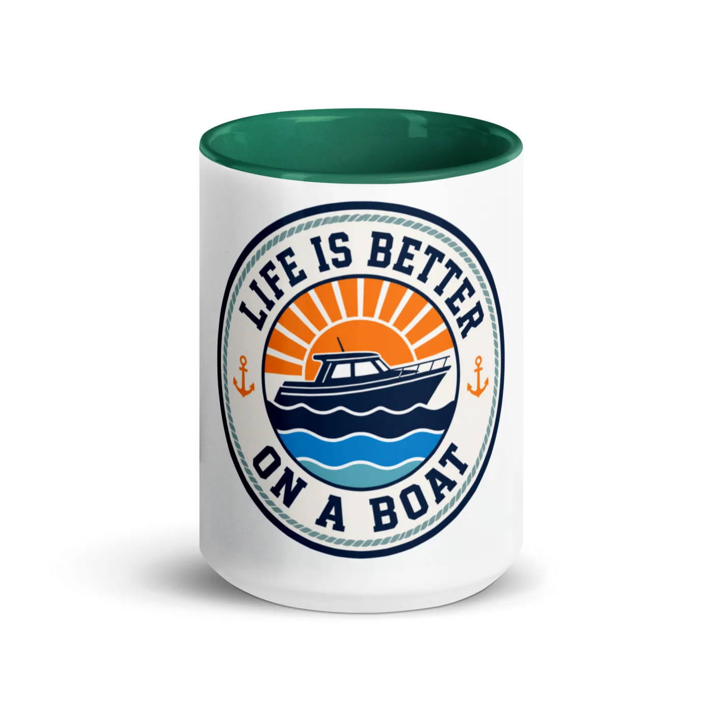 Color Inside Boat Mug, Life Is Better on a Boat, Bold Emblem