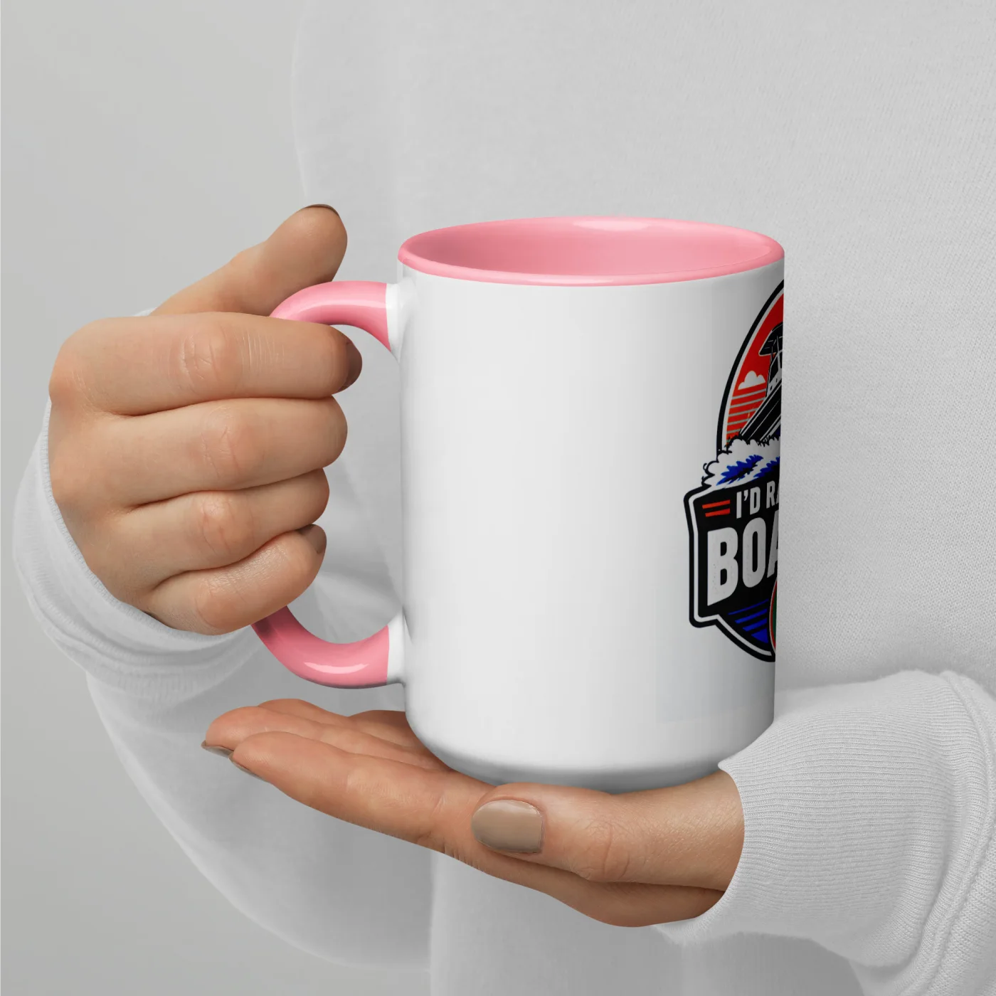 Color Inside Boat Mug, I'd Rather Be Boating, Bold Emblem