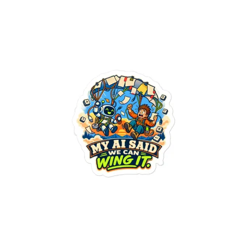 My AI Said We Can Wing It. - Funny AI Vinyl Sticker, Design A - 3″×3″ - White