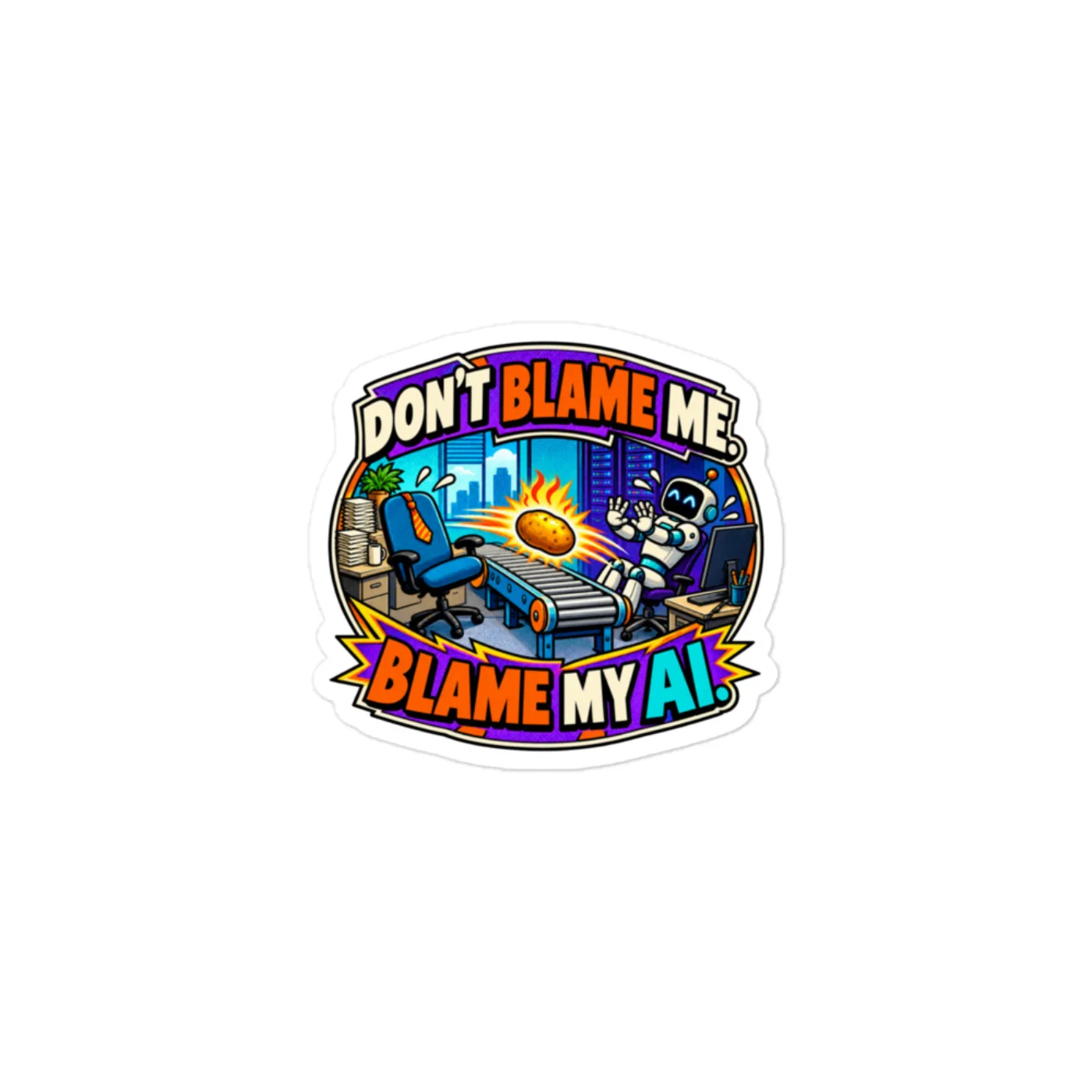 Don't Blame Me. Blame My AI. - Funny AI Vinyl Sticker, Design B