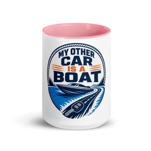Color Inside Boat Mug, My Other Car Is a Boat, Bold Emblem - 15 oz - Pink