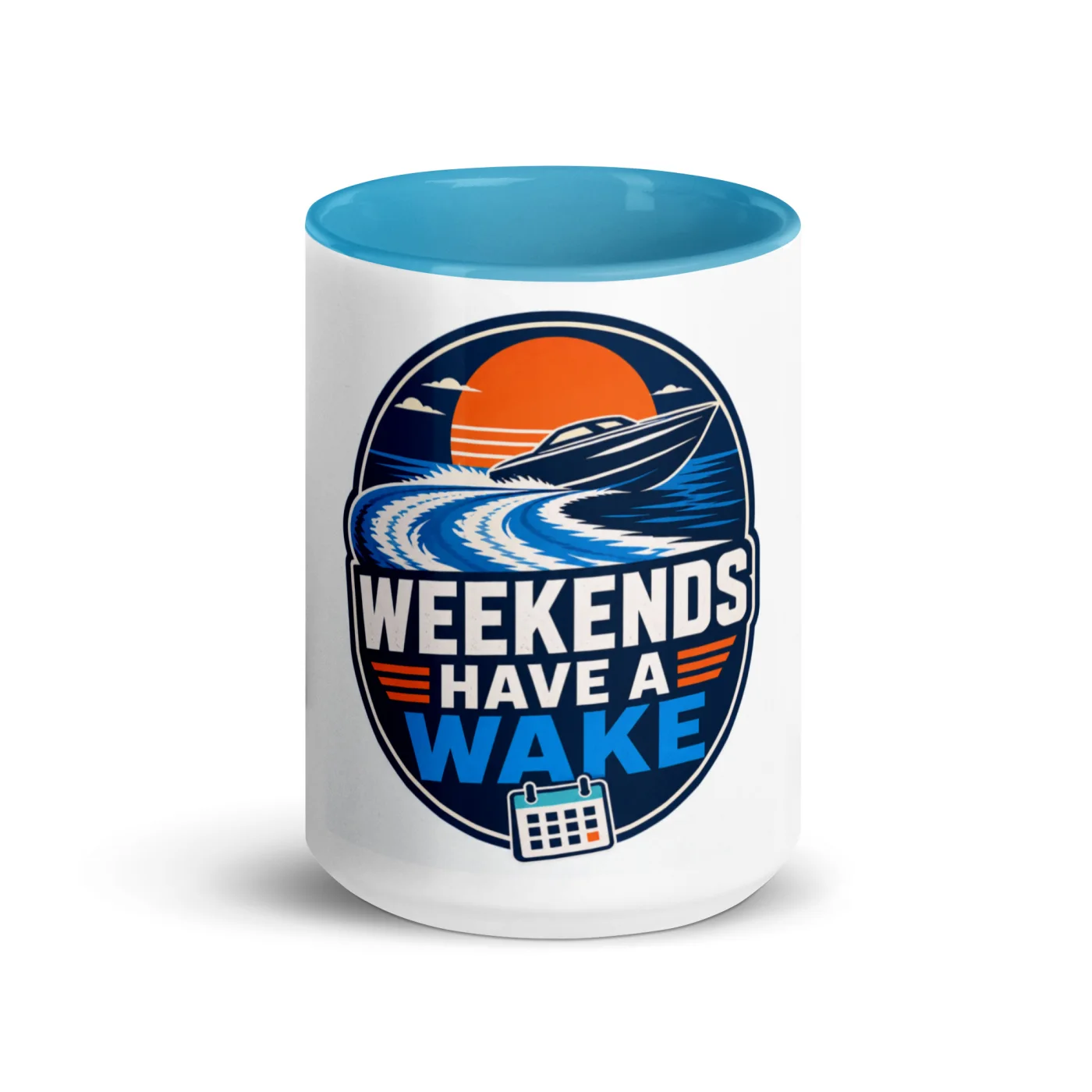 Color Inside Boat Mug, Weekends Have a Wake, Bold Emblem