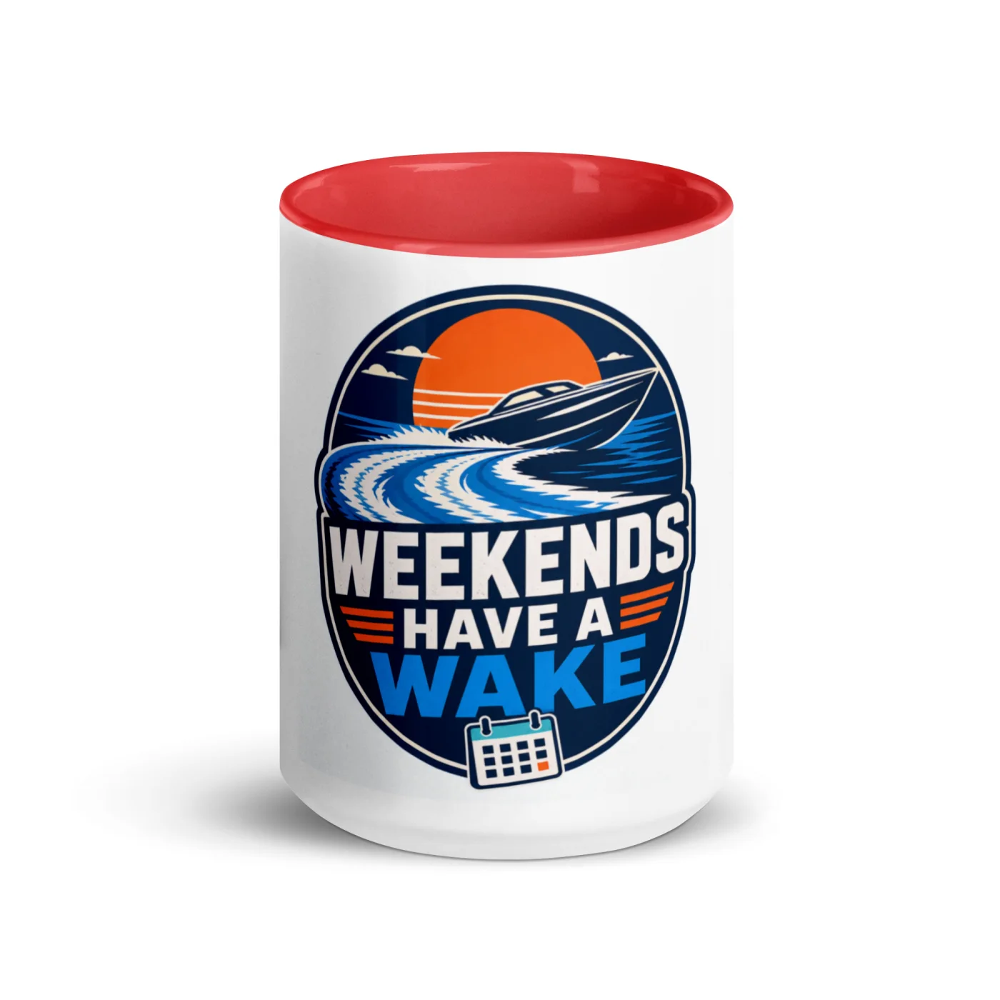 Color Inside Boat Mug, Weekends Have a Wake, Bold Emblem